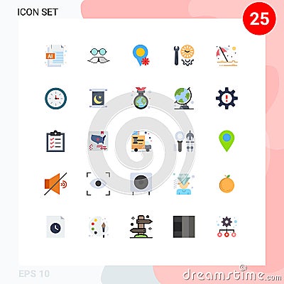 Set of 25 Modern UI Icons Symbols Signs for protection, tools, location, settings, options Vector Illustration