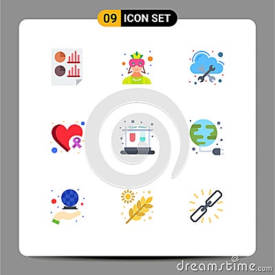Set of 9 Modern UI Icons Symbols Signs for school, heart, costume, cancer, cloud Vector Illustration