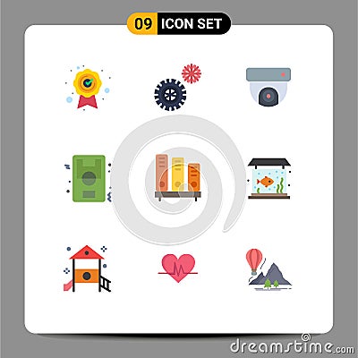 Set of 9 Modern UI Icons Symbols Signs for school, library, media, book, soccer Vector Illustration