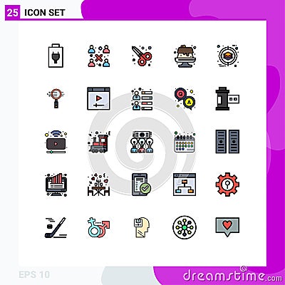 Set of 25 Modern UI Icons Symbols Signs for search, management, scissor tool, deployment, cake Vector Illustration