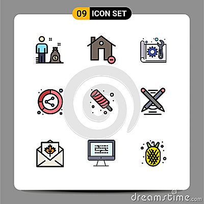 Set of 9 Modern UI Icons Symbols Signs for share, data, architecture, conversion, plan Vector Illustration