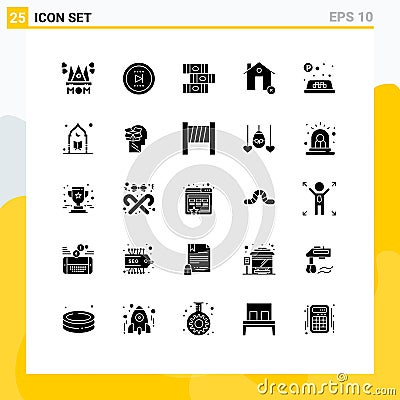 Set of 25 Modern UI Icons Symbols Signs for sign, estate, onward, clear, buildings Stock Photo