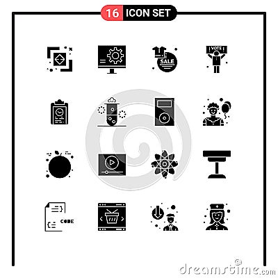 Set of 16 Modern UI Icons Symbols Signs for vote, political, fix, campaign, sale Vector Illustration