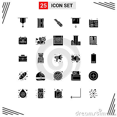 Pack of 25 creative Solid Glyphs of web, designing, knife, money, atm Stock Photo