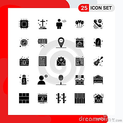 Set of 25 Modern UI Icons Symbols Signs for wedding, bloone, grave, markup, code Vector Illustration