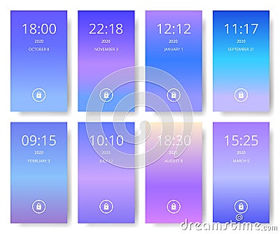 Set of modern user interface, ux, ui screen wallpapers for smart phone. Mobile Application. Ultra violet, purple and Vector Illustration