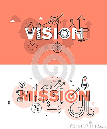 Set of modern vector illustration concepts of words vision and mission Vector Illustration