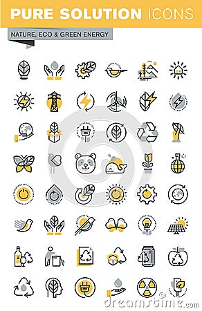 Set of modern vector thin line ecology icons Vector Illustration