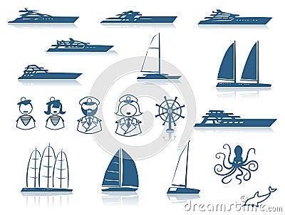 Set of Modern Yacht Silhouettes Vector Illustration