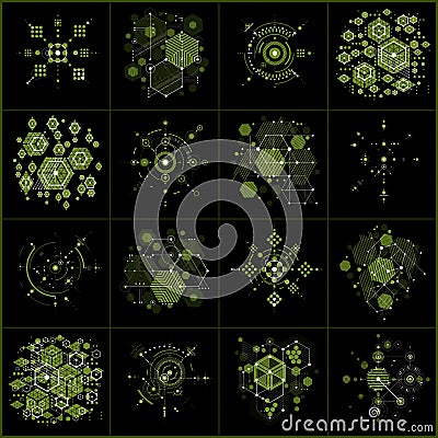 Set of modular Bauhaus green vector backgrounds, created from si Vector Illustration