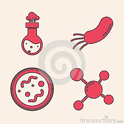 Set Molecule, Test tube and flask chemical, Bacteria and Bacteria icon. Vector Vector Illustration