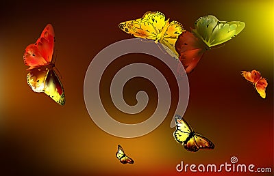 Set Monarch Butterfly with open wings Stock Photo