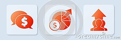 Set Money and diagram graph, Speech bubble with dollar and Growth chart and progress in people crowd. White square Vector Illustration