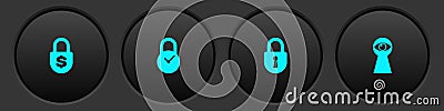 Set Money lock, Padlock with clock, Lock and Keyhole eye icon. Vector Stock Photo
