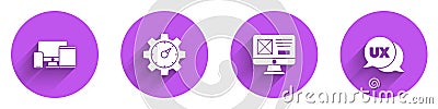 Set Monitor, mobile, tablet, Website statistic, UI UX design and icon with long shadow. Vector Vector Illustration