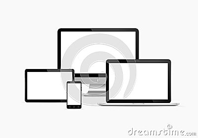 Set of monitor, tablet pc,smart phone and laptop. Vector illustration. Cartoon Illustration