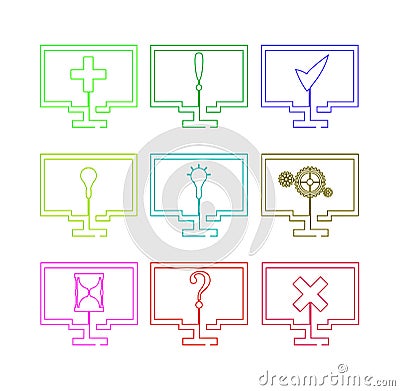 Set of monitors with icons Vector Illustration