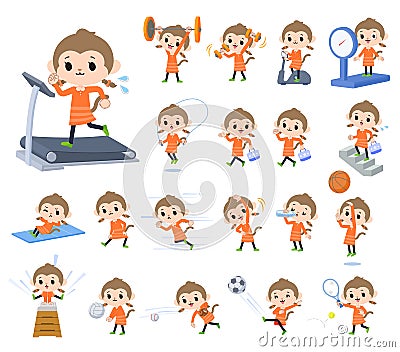 A set of monkey girl on exercise and sports Vector Illustration