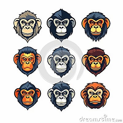 Monkey Logos Collection On White Background Stock Photo