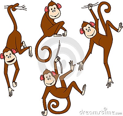 Set of monkeys in different poses Vector Illustration