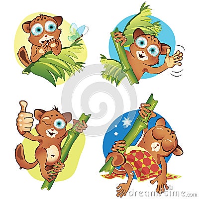 A set 2 of monkeys tarsiers Vector Illustration