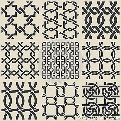 Set of monochrome geometric seamless patterns Vector Illustration