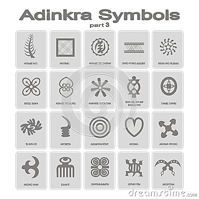 Set of monochrome icons with adinkra symbols Vector Illustration