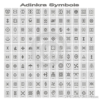 set of monochrome icons with adinkra symbols Vector Illustration