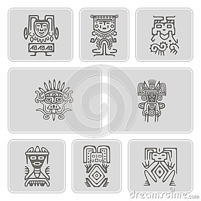 Set of monochrome icons with American Indians relics dingbats character (part 3) Vector Illustration