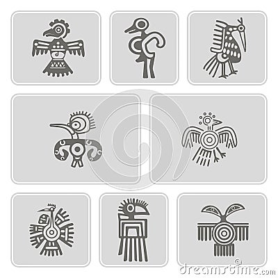 Set of monochrome icons with American Indians relics dingbats character (part 4) Vector Illustration