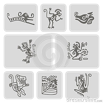 Set of monochrome icons with American Indians relics dingbats character (part 5) Vector Illustration