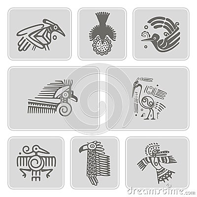 Set of monochrome icons with American Indians relics dingbats character (part 6) Vector Illustration