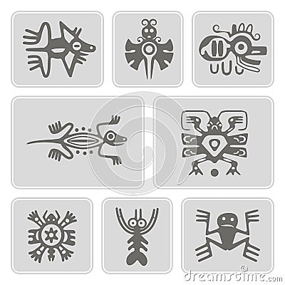 Set of monochrome icons with American Indians relics dingbats characters (part 1) Stock Photo