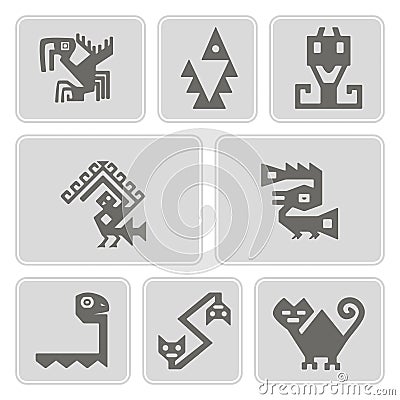 Set of monochrome icons with American Indians relics dingbats characters (part 9) Vector Illustration