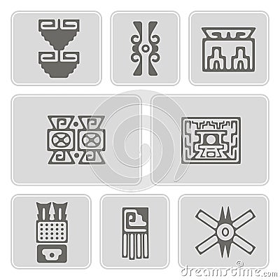 Set of monochrome icons with American Indians relics dingbats characters (part 10) Vector Illustration