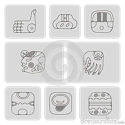Set of monochrome icons with American Indians relics dingbats characters (part 12) Vector Illustration