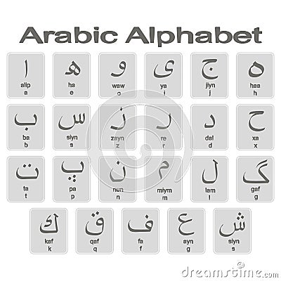 Set of monochrome icons with arabic alphabet Vector Illustration