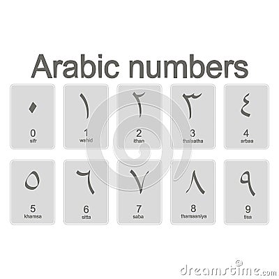 Set of monochrome icons with arabic numbers Vector Illustration