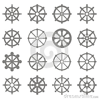 Set of monochrome icons with dharmachakra Vector Illustration