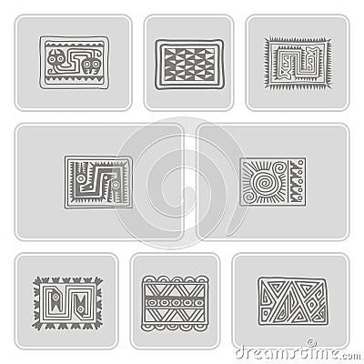 Set of monochrome icons with Mexican relics dingbats characters Vector Illustration