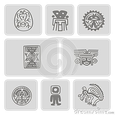 Set of monochrome icons with Mexican relics dingbats characters Vector Illustration