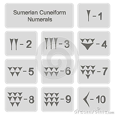 Set of monochrome icons with sumerian cuneiform numerals Vector Illustration