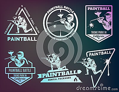 Set of monochrome paintball logos. Vector Illustration