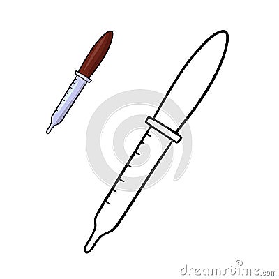 A set with a monochrome picture, a glass pipette with a rubber filler, a vector illustration in a cartoon style Vector Illustration