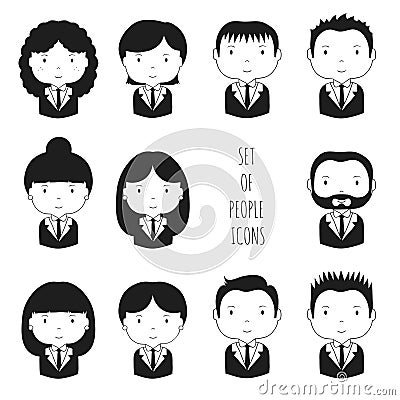 Set of monochrome silhouette office people icons Vector Illustration