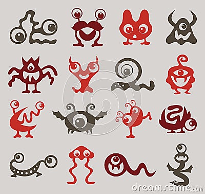 Set of monsters or bacteria, or alien. multicolored Vector Illustration