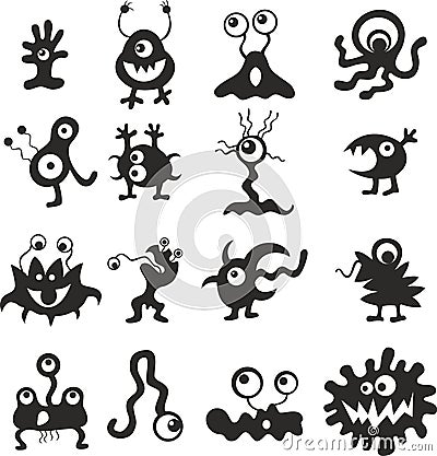 Set of monsters bacteria viruses logo Vector Illustration