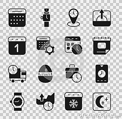 Set Moon and stars, Alarm clock app mobile, Calendar, Time zone clocks, settings, and icon. Vector Stock Photo