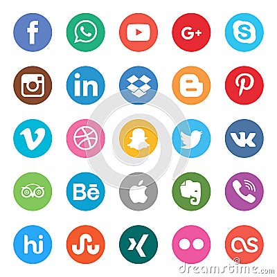 Social Media Set. Beautiful color circle icon design for website, template, banner. Vector Illustration