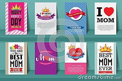 Set of MOther's day brochures in vintage style .Vector eps10 Vector Illustration